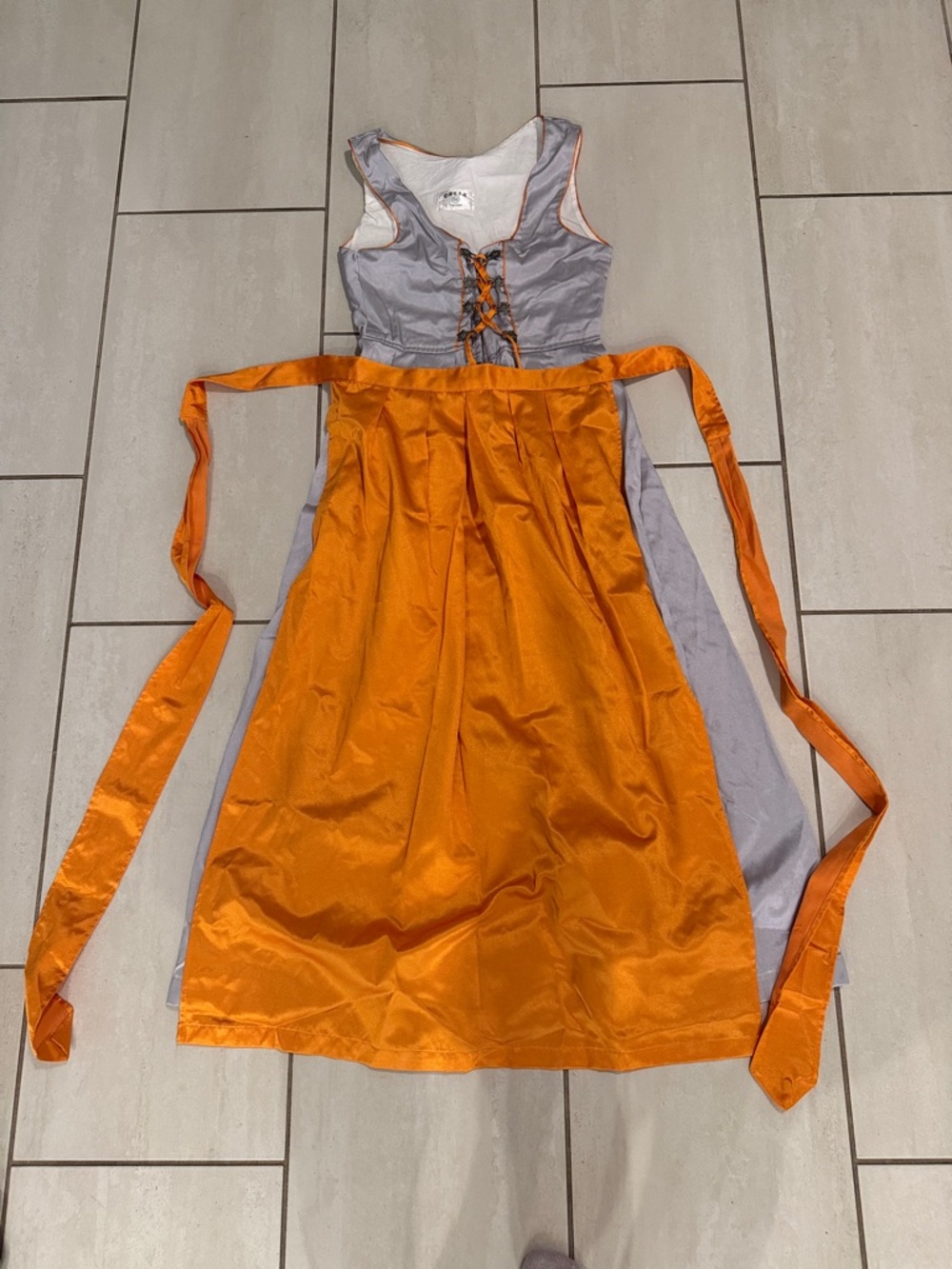 Light Gray with Orange Trim Dirndl - Picture 2 of 11